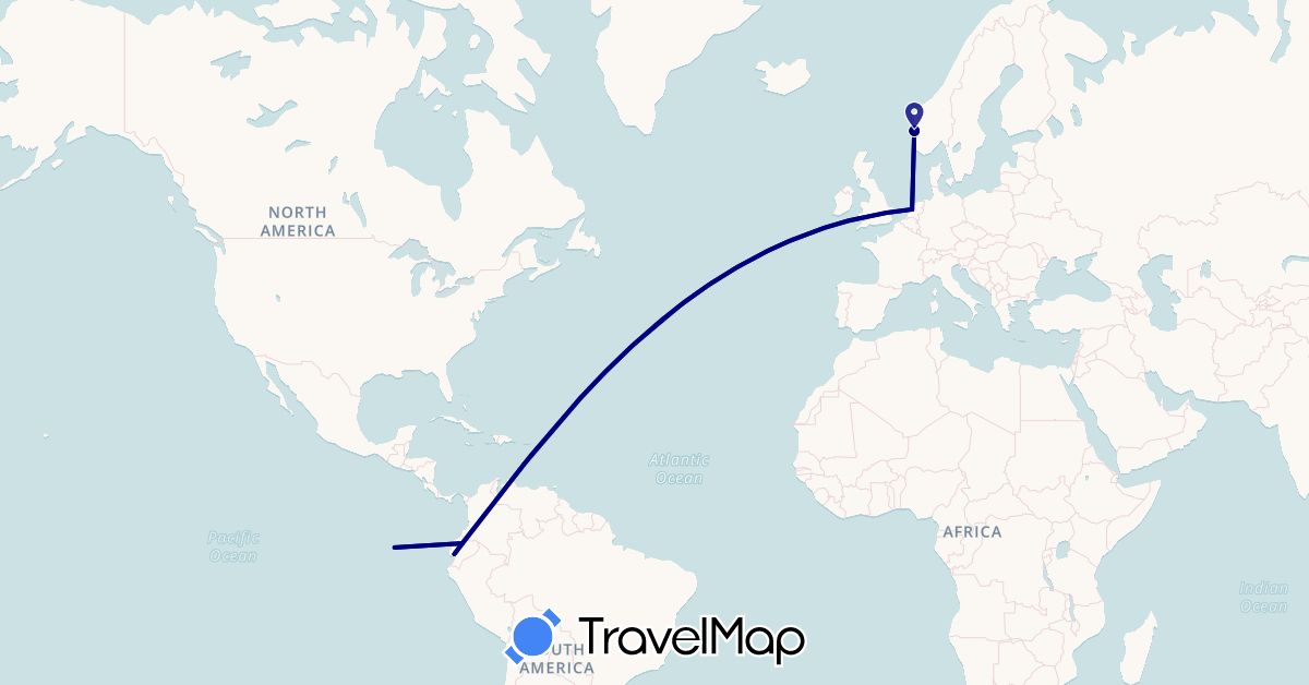 TravelMap itinerary: driving in Ecuador, Netherlands, Norway (Europe, South America)